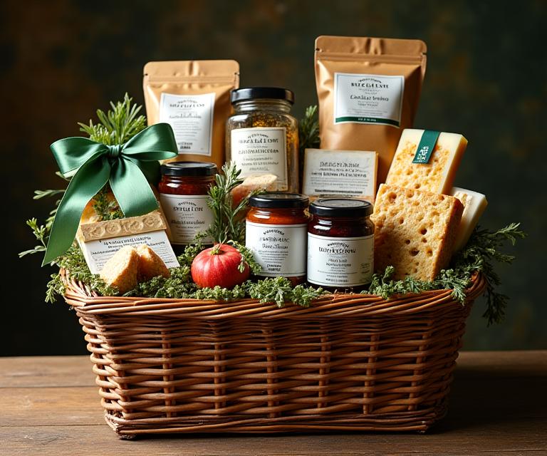A beautifully assembled gourmet food gift basket filled with local Irish delicacies.